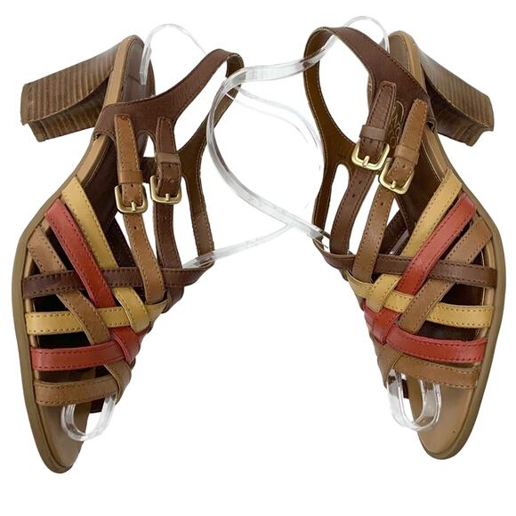 Franco Sarto Leather Beverly Tan Orange Block Heel Sandals Women's Size 7 - Picture 5 of 9
